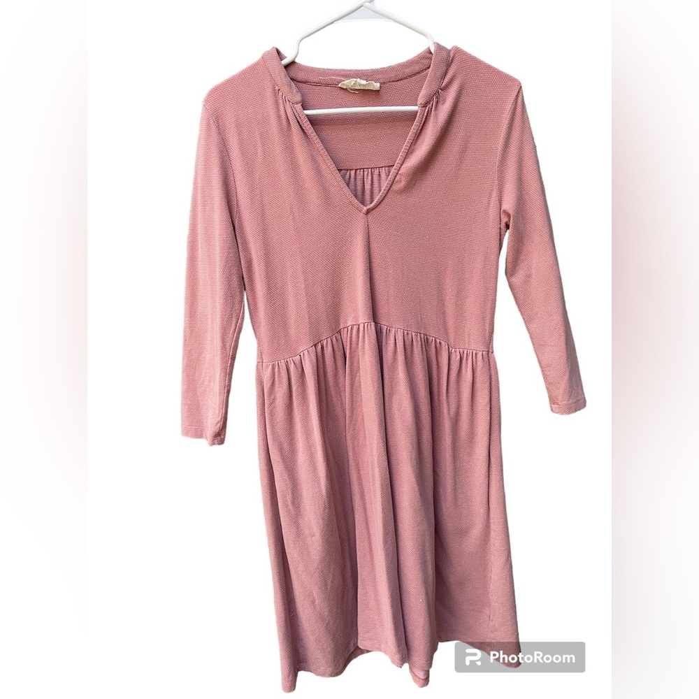 Synergy organic clothing pink empire waist baby doll dress 3/4 sleeve XSmall